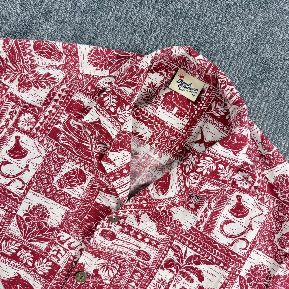Royal Creations Mens Red White Hawaiian Shirt Medium Made in Hawaii Alona Camp